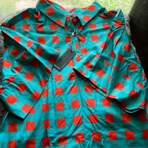 THE KIT. Boxy shirt Turquoise Gingham size Large